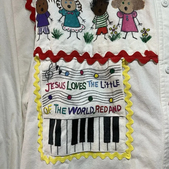 Ol' Paint Hand Painted Sunday School Children Button Shirt Women's XL Cotton Fun - Picture 3 of 12